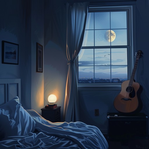 This tune serenades the listener with warm and calming acoustic guitar melodies, ideal for personal reflection during a tranquil evening. It envelops the space with a soothing atmosphere, perfect for quiet introspection and nostalgic memories.