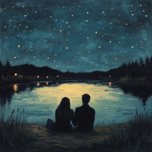 A soulful piano melody softly sways under the blanket of stars by a calm lakeside, capturing the intimate essence of moonlit romance. Each note glistens like a reflection on water, weaving a tapestry of dreamy emotion and tender passion. The peaceful yet evocative harmonies of the piano invite listeners to a serene moment of love beneath the starlit sky.