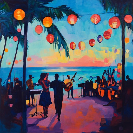 A mesmerizing blend of latin percussion and jazz elements, creating a vibrant and surreal musical journey. Energetic salsa beats and wild trumpet lines give a kaleidoscopic feel.