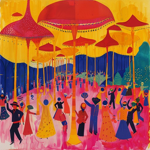 An exhilarating mix of lively middle eastern rhythms and catchy melodies, featuring traditional percussive instruments. This composition captures the essence of joyful desert festivals and communal dance.