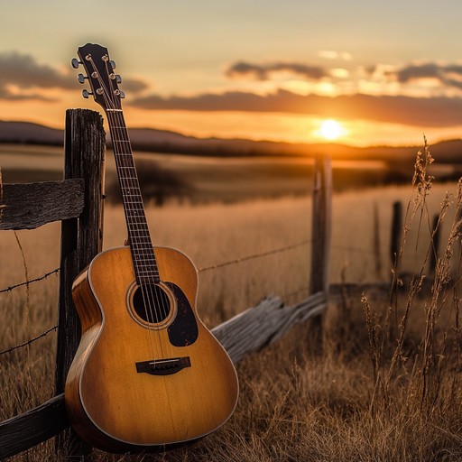 An introspective instrumental americana piece featuring acoustic guitar melodies that evoke a sense of solitude and reflection amidst vast open fields at dusk.