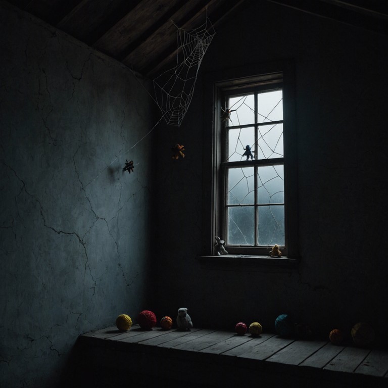 Delve deeper into a shadowy attic where each note from the toy piano emphasizes the chilly solitude and lurking secrets among cobwebs and old toys, crafting a backdrop of discomfort and curiosity.