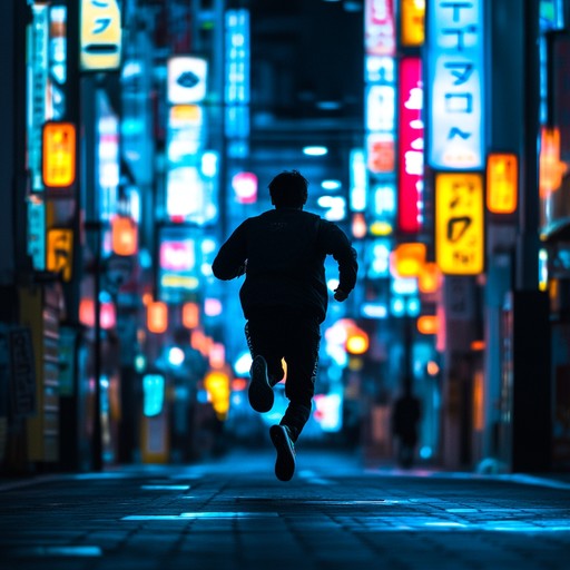 An instrumental j pop track that captures the tension of a nighttime chase through the neon lit streets of tokyo, featuring pulsating synths and fast paced rhythms