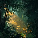 suspenseful chase through a dense tropical jungle landscape