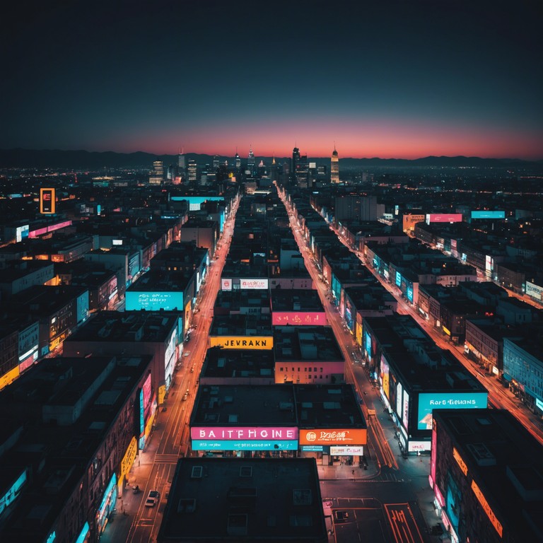 An intricate new wave composition evoking the vibrant and relentless energy of a city at night, utilizing a synthesizer to blend waves of sound into a captivating auditory experience.