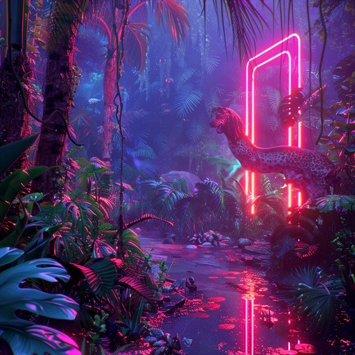 An energetic and experimental instrumental piece blending lively rainforest soundscapes with dynamic, electronic beats. It features a mix of natural and synthetic elements to create a unique and immersive auditory experience that simulates a dancefloor in an electric rainforest.