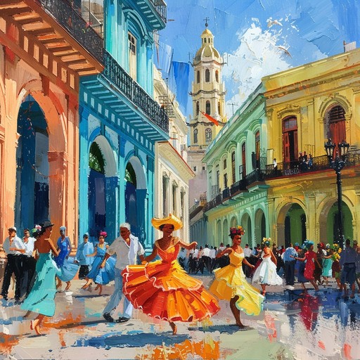 Imagine a colorful street festival in havana with lively latin jazz rhythms, animated brass sections, and a playful piano creating an infectious, celebratory atmosphere. This tune radiates the joyous spirit and vibrant energy of latin culture.