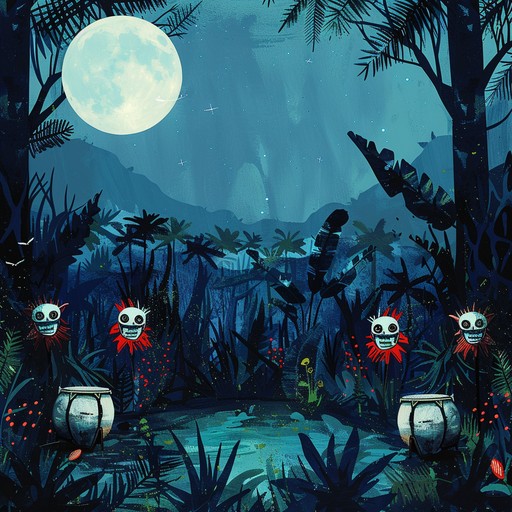 This instrumental track blends traditional afrobeat rhythms with dark, haunting melodies to create a tense yet rhythmic atmosphere. The use of eerie synths, ghostly vocals, and unsettling percussion provides a creepy ambiance that evokes images of ancient jungle rituals at dusk. The pulse of the afrobeat drives the track forward, while the haunting elements accentuate a sense of unease and mystery.