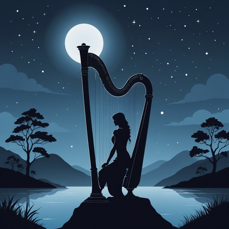 Drawing upon the quiet of midnight, the song breathes life into the stillness, utilizing a harp's soft tones to echo the peacefulness of a serene night. It connects deeply with listeners, inviting them into a world suspended in time, where every gentle note reverberates against the softness of night's canvas.