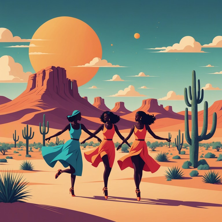 This lively middle eastern track encapsulates the vibrant energy of a festive desert dance, featuring robust percussive rhythms and a joyously melodic line played on a traditional oud. The music sets an evocative scene of sand dunes and spirited dances, beckoning listeners to get up and sway with the rhythm.