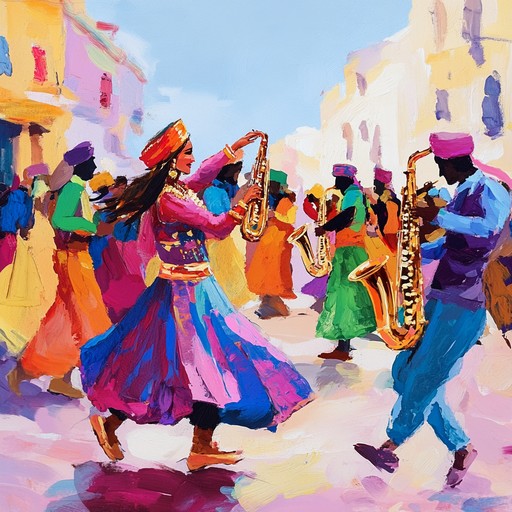 An energetic instrumental track that fuses traditional punjabi bhangra beats with smooth jazz saxophone melodies, creating a festive atmosphere that invites listeners to dance and celebrate.