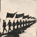 dramatic, military song with powerful orchestral arrangement and percussion