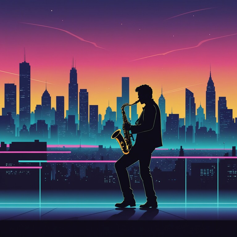 The track builds an aura of mystery and energy as it envelops the listener in a soundscape fitting for a high energy, late night lounge, where the smooth sounds of jazz saxophone blend with the glistening hum of an electric city, creating a seductive but intense atmosphere.