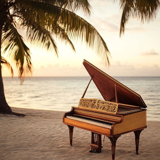 A sophisticated instrumental blending the intricate melodies of baroque harpsichord with lush tropical rhythms, evoking the elegance of a refined island paradise