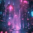 a symphonic journey through a futuristic neon urban nightscape.