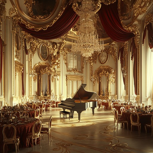 Delve into the majestic atmosphere of elaborate court events, where joyful harmonies and intricate melodies highlight the regal and festive spirit of the baroque era. The harpsichord, alongside lush strings and decorative wind instruments, offers a euphoric auditory experience of historical grandeur.