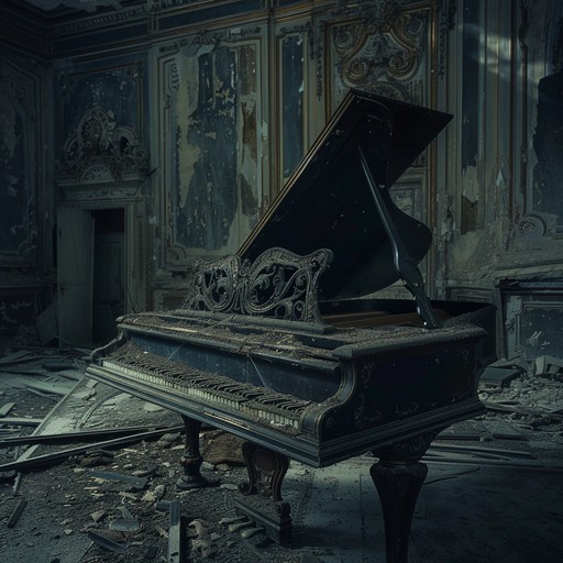 An unsettling nocturne evoking images of ghostly apparitions in a baroque castle, featuring a harpsichord as the main instrument. The melody weaves through shadowy corridors and eerie halls, conjuring up a sense of dread and historical mystery.