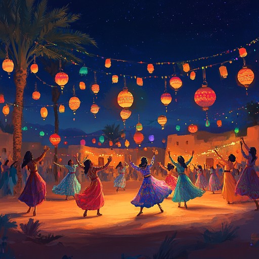 An uplifting instrumental piece that blends traditional middle eastern melodies with modern rhythms, capturing the vibrant atmosphere of a desert festival where people gather to celebrate life, music, and unity.