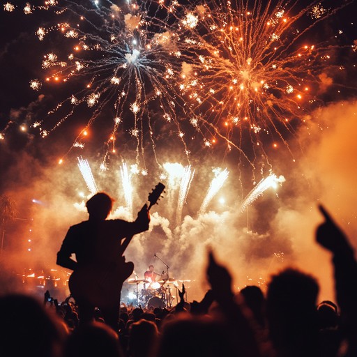 An exuberant rock tune crafted for festive fireworks displays, featuring commanding electric guitar riffs and pulsating drum patterns. The music captures the brightness and vigor of a festive night filled with joy and fireworks