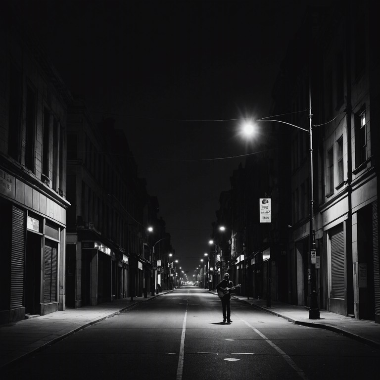 This instrumental track features gritty, unpolished guitar solos that echo the enigmatic depths of shadowy, deserted city streets after midnight. Evoking a sense of mystery and slight unease, the composition blends grunge's rawness with undertones of suspense and twilight whispers, ideal for reflective and nocturnal moods.