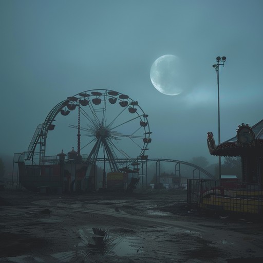 Picture an old, dilapidated carnival ground, once filled with laughter and joy, now consumed by an otherworldly silence. The rusted, creaking ferris wheel turns slowly in the wind, casting long shadows across the overgrown grass. Distant, distorted carousel music echoes through the air, mingling with whispers of long-lost souls. Suddenly, a discordant melody emerges from the depths of the abandoned midway, played by an invisible, ghostly band. The tune grows louder and more twisted, as if the spirits of the forgotten are desperately trying to communicate their anguish. The music builds to a haunting crescendo, sending shivers down your spine, before fading away into the darkness, leaving you alone with the weight of the carnival's tragic history.