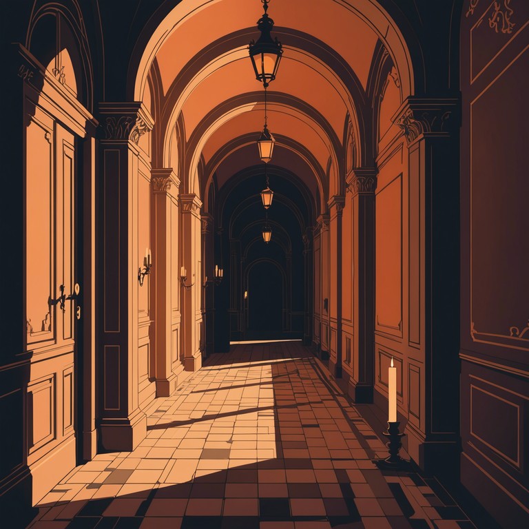 A haunting and complex baroque composition featuring a series of eerie arpeggios and unsettling harmonies, designed to evoke a sense of ancient, whispered secrets in opulent, candle lit corridors of an abandoned castle. The intricate play of notes creates a chilling atmosphere that is both timeless and intimidating