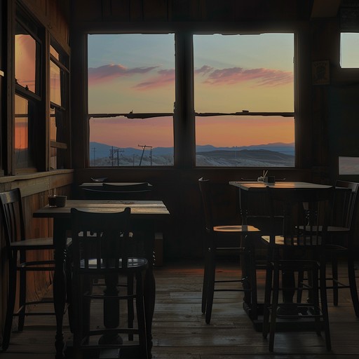 Embark on a contemplative journey through the vast, deserted landscapes of the wild west, with melancholic whispers of solitude echoing through an old saloon's empty tables.