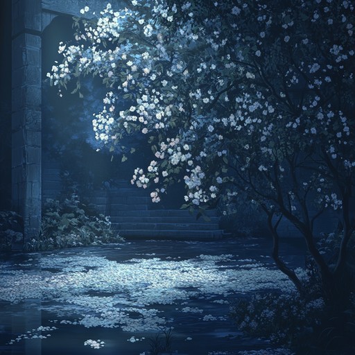 Picture a serene garden bathed in the soft glow of the moonlight. The soothing strains of a classical guitar float gently on the night air, creating a romantic and tranquil setting. This composition captures the essence of a moonlit serenade, enveloping listeners in an atmosphere of love, intimacy, and calm.