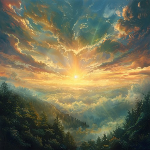 As the first rays of sunlight peak over the fog-shrouded mountains, a gentle melody emerges, carried on the cool morning breeze. Delicate piano notes dance with airy flute tones, creating a peaceful, introspective atmosphere that slowly builds, like the sun rising to greet the day.