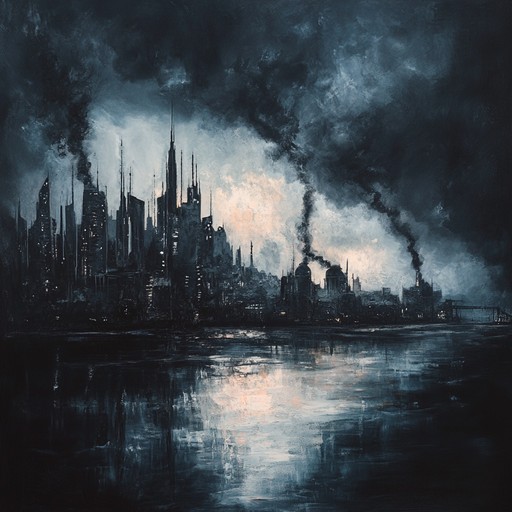 Deep ambient textures interwoven with echoing, metallic whispers create a haunting landscape, reflecting the cold, sterile environments of a futuristic dystopia. Subtle rhythmic pulses hint at underlying mechanical operations, while eerie, distant drones paint a stark, unsettling picture of a world overshadowed by advanced machines and lost humanity