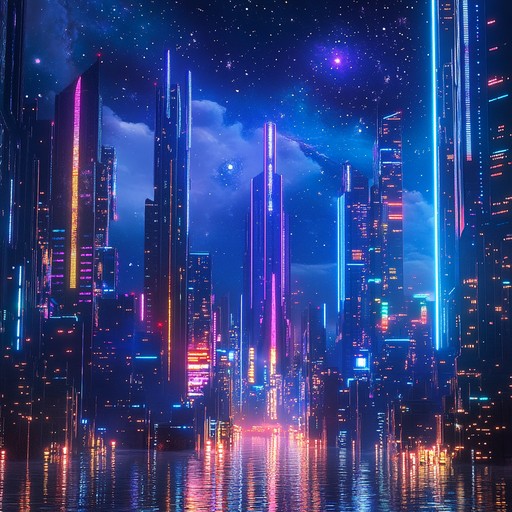 Embark on a mesmerizing journey through glistening, neon lit soundscapes with pulsating beats and ethereal synths, transporting you to an otherworldly, futuristic dreamscape.