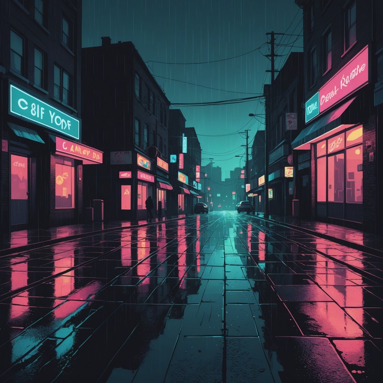 This track embodies a dystopian night in a city shadowed by towering skyscrapers, where the glow of neon signs is reflected on wet asphalt. The music navigates through the eerie calmness of a cyberpunk environment, accentuated with the solitary sound of a haunting electric guitar. This atmospheric tune encapsulates the dark essence of a futuristic metropolis engulfed in mystery and brooding thoughts.