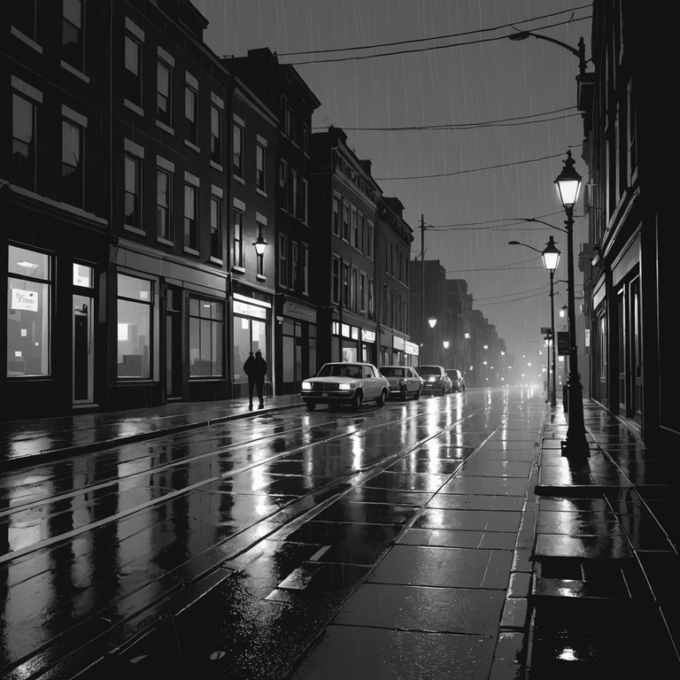 Imagine walking through an abandoned cityscape as the rain softly hits the concrete, creating a reflective, somber mood. The only sound accompanying your solitary walk is the echoing reverberations of a single cello playing a slow, melancholic melody that wanders like your thoughts.