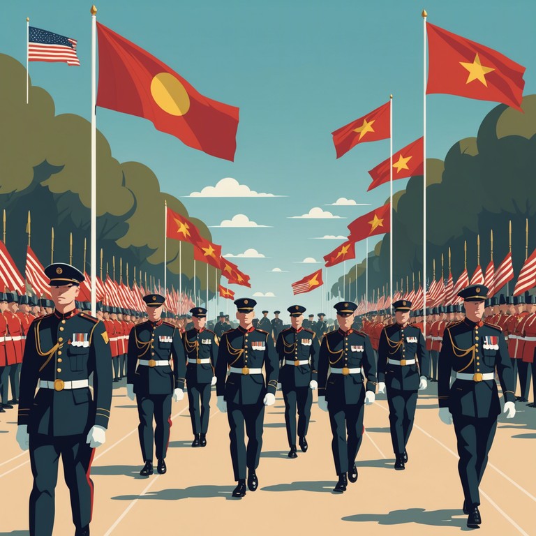 This composition embodies the spirit and discipline of military life through a powerful orchestral performance, highlighting solemn brass melodies and crisp snare rhythms to evoke a sense of pride and unwavering courage. The arrangement progresses from soft woodwind entries to a full, robust brass finale, depicting the journey from quiet determination to victorious celebration.