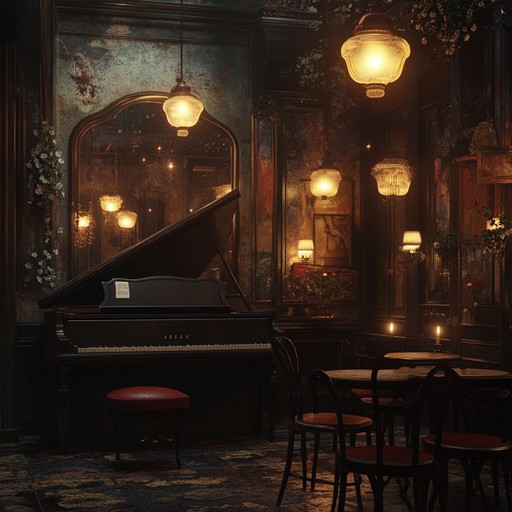 This instrumental piece captures the elegance of vintage cabaret with tender piano melodies, perfect for late night reflection and a sense of historical charm. Imagine the ambient glow of lamps in a parisian cabaret, flickers of joy, and the quiet comfort of simpler times