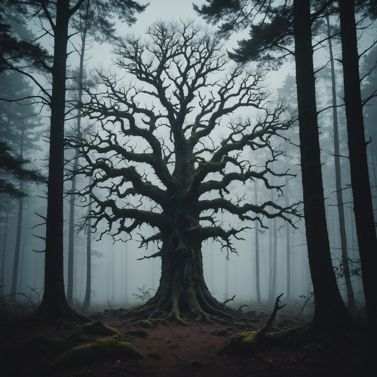 This composition captures the essence of eerie, ancient folklore through haunting melodies that seem to echo from an age old forest shrouded in mist. Soft whispers and folky tunes blend to portray a somber tale of forgotten lore and ethereal presences around a withered oak.