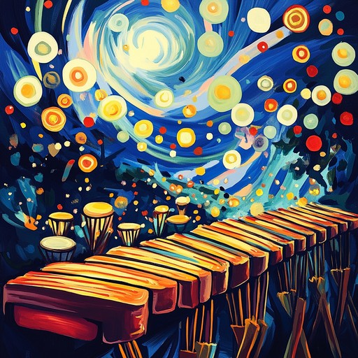 A lively instrumental track combining afrobeat and latin influences, featuring marimba melodies and energetic percussion. It evokes a night of festive celebration under the stars, uniting people through music and dance, and spreading joy across cultures.