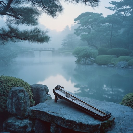 A composition that delves into ancient japanese aesthetics, blending delicate koto strings with ambient undertones to evoke a serene yet eerie atmosphere. The piece traverses themes of memory and loss, representative of forgotten landscapes and ancient tales, rendered through the ethereal tones of the koto.