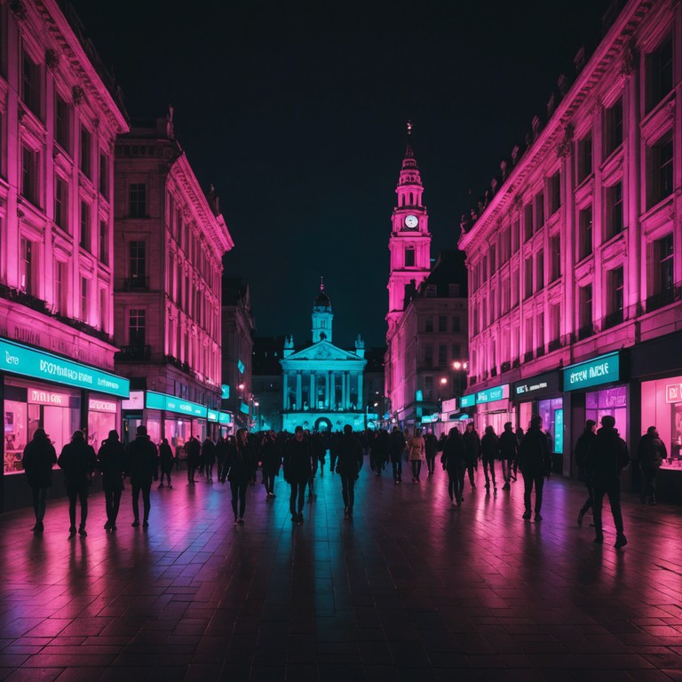 Imagine a bustling city at night, all illuminated by vibrant neon lights. As the city pulses with life, the music harmoniously intertwines high energy k pop beats with serene, reflective synthesizer tones; representing the dynamic energy and understated beauty of an urban landscape at night.