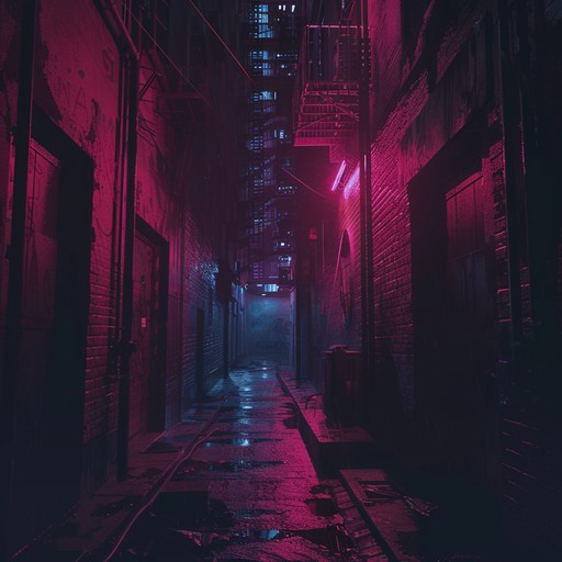 Dark synths and mechanical rhythms creating a foreboding atmosphere, transporting listeners into a dystopian future filled with neon lights and shadowy alleyways. The music builds tension with eerie synthetic textures and relentless beats, encapsulating the essence of cyberpunk with a sinister edge.