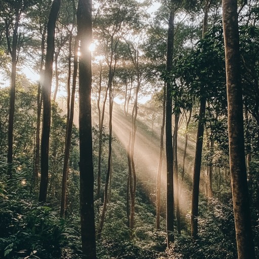 In the heart of a lush, mysterious woodland, the sounds of a dulcimer resonate, evoking tales of ancient times and forgotten folklore. The music follows the journey of the wind weaving through age old trees, creating a serene yet haunting auditory experience that transports listeners to a realm where nature and myth intertwine.