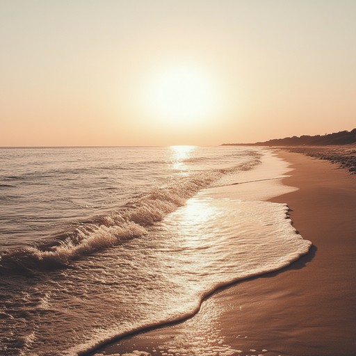 Imagine a serene coastal scene where the sun sets over glistening waves, casting a warm golden hue over the sand. The music is a smooth blend of mellow electronic beats and soothing melodies, perfect for unwinding. Light percussive elements and floating synths create a tranquil ambiance that invites relaxation and a peaceful, carefree state of mind.