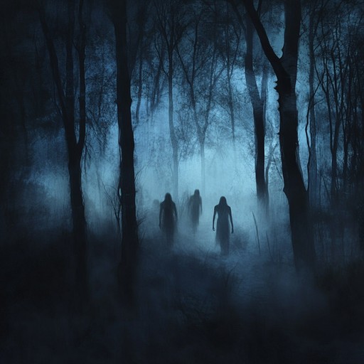 An ominous track driven by dark drum patterns, reverberating ghostly echoes, eerie soundscapes, and a brooding atmosphere, creating an intensely creepy experience.