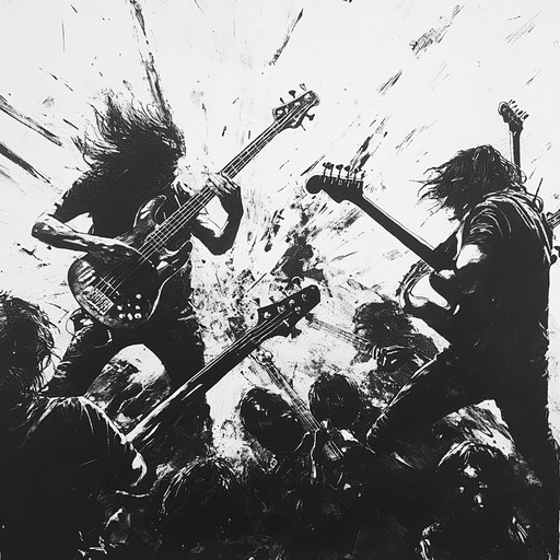 Unrelenting crashes of aggressive riffs and powerful beats form an anarchic hardcore punk composition, filled with raw destructive energy and menacing intent. The intense soundscape provokes an undeniable sensory assault, embodying the spirit of hardcore's most unyielding elements.