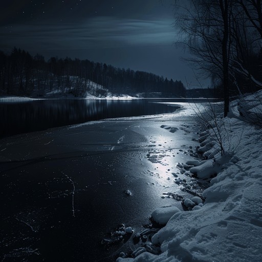 Imagine a serene, frozen landscape under the starlit sky of finland, with soft snow gently falling around. The music captures the quiet majesty of the winter night, invoking feelings of peaceful solitude and the beauty of nature