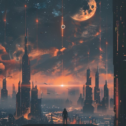 Imagine traversing a futuristic cityscape where celestial phenomena intertwine with urban life. Ethereal ambient textures blend with hard hitting hiphop drum patterns. The track invokes a sense of mystery and awe, weaving in cosmic soundscapes that punctuate gritty, streetwise beats.