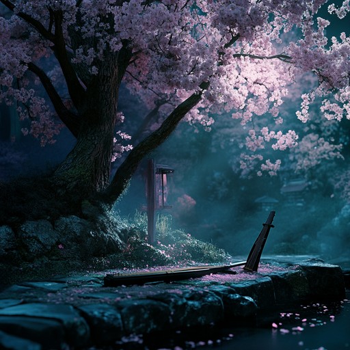 An instrumental piece combining traditional and modern sounds, this sultry anime melody captures the essence of a romantic encounter under moonlit cherry blossoms, blending the haunting tones of the shamisen with ambient electronic elements