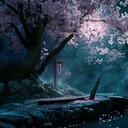 an instrumental anime melody capturing love under moonlit cherry blossoms