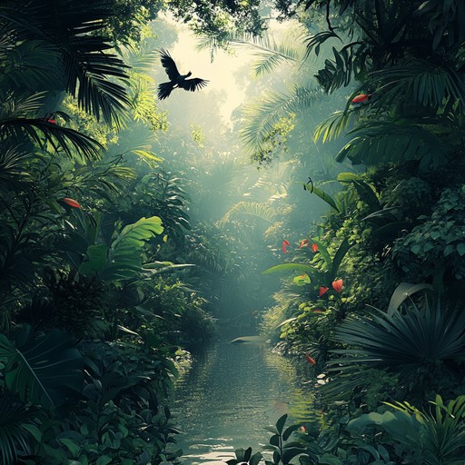 Dive into a peaceful auditory journey with the serene, ambient sounds of a tropical jungle. Soft rustling leaves and distant bird songs create a perfect environment for relaxation and mindfulness.