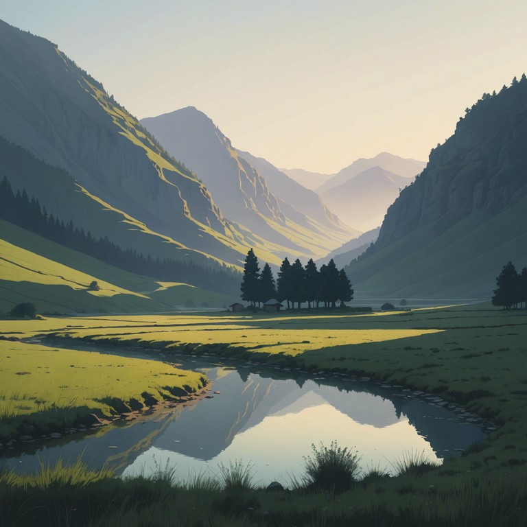 Imagine standing in a quiet valley as the sun rises, the air fresh and sweet, and the strumming of a guitar complementing the peaceful solitude. This composition seeks to recreate that moment, focusing on the gentle interplay of light and sound, creating a truly heartwarming experience.